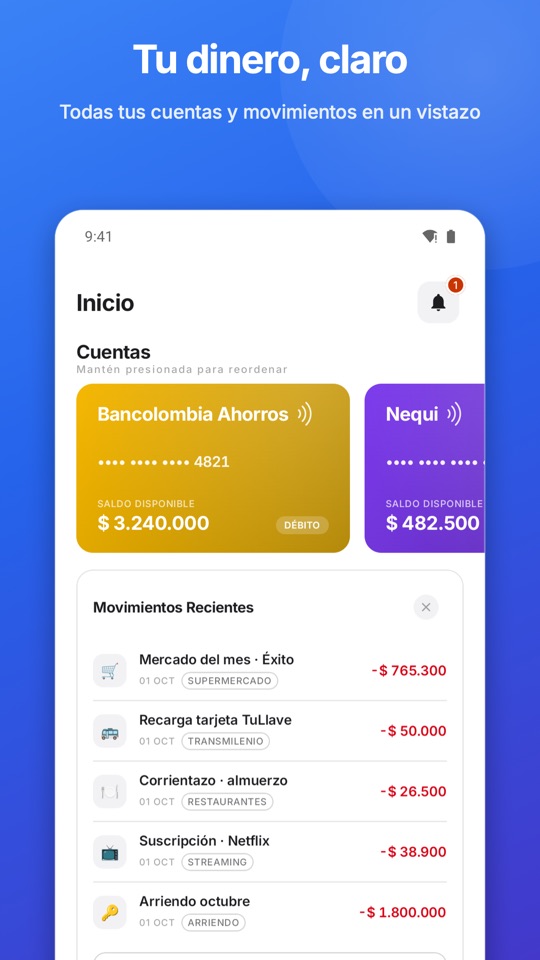 Inicio: todas tus cuentas y movimientos en un vistazo